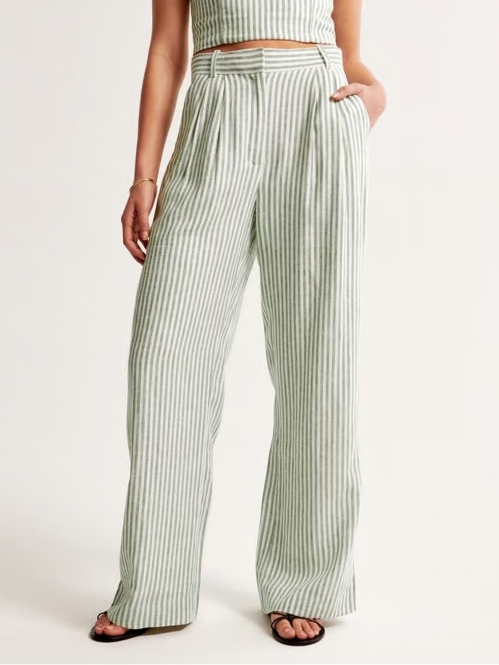 Abercrombie & Fitch High Waist Green and White Striped Wide-Leg Pants Sz 8 NWOT